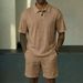 Men's Casual Polo Shirt & Shorts Set - Breathable Summer 2-Piece Outfit In Solid & Jacquard Colors (White, Black, Olive, Sky Blue, Gray, Khaki)_viptrois.com