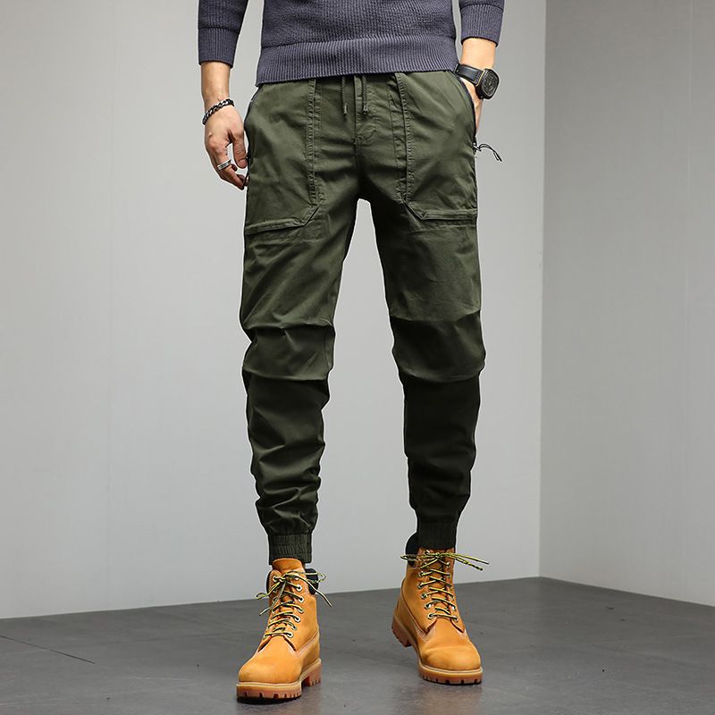 Men's Clothes Casual Pants Men's Overalls Fashion Brand Solid Color Bunched Feet Teen Clothing Pants Haren Pants_viptrois.com