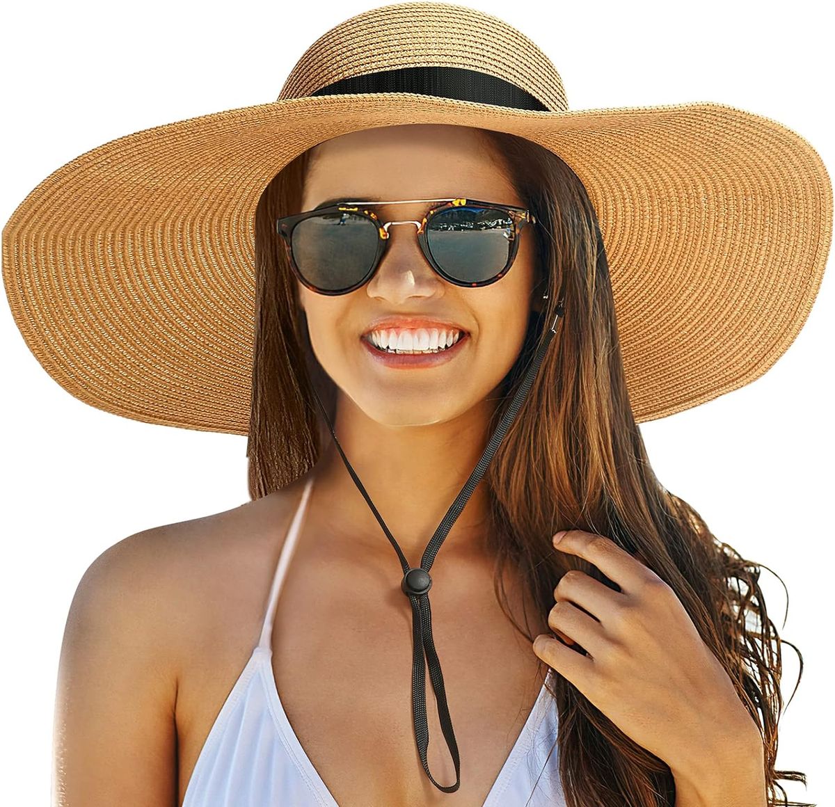 Beach Hats For Women, Foldable Sun Hat Womens UV Protection, Boho Wide Brim Hats For Women, Floppy Straw Visor Hat_viptrois.com