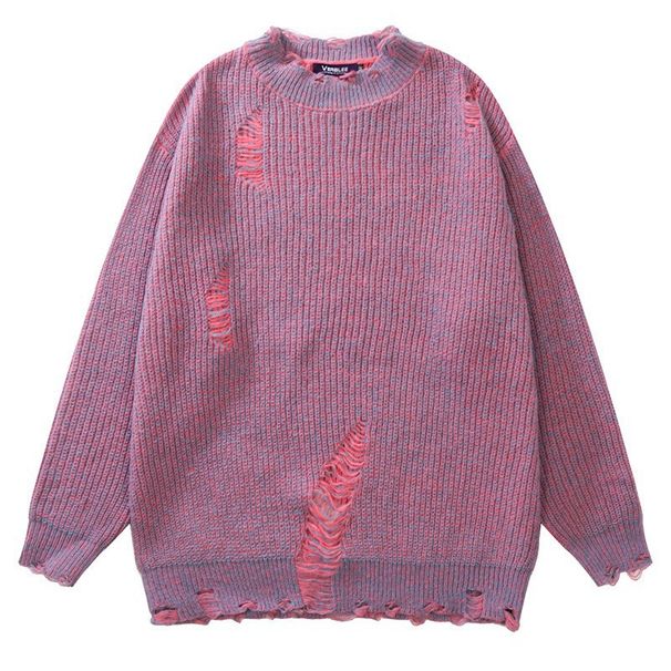 Men's Clothing Knit Sweater – Oversized Streetwear Pullover With Artistic Ripped Details (Burgundy, Sage Green, Light Gray) | Soft Deer Fleece Fabric_viptrois.com