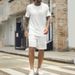 Men's Clothing hot-selling men's sports suit solid color round neck pullover vertical striped T-shirt pants two-piece suit_viptrois.com