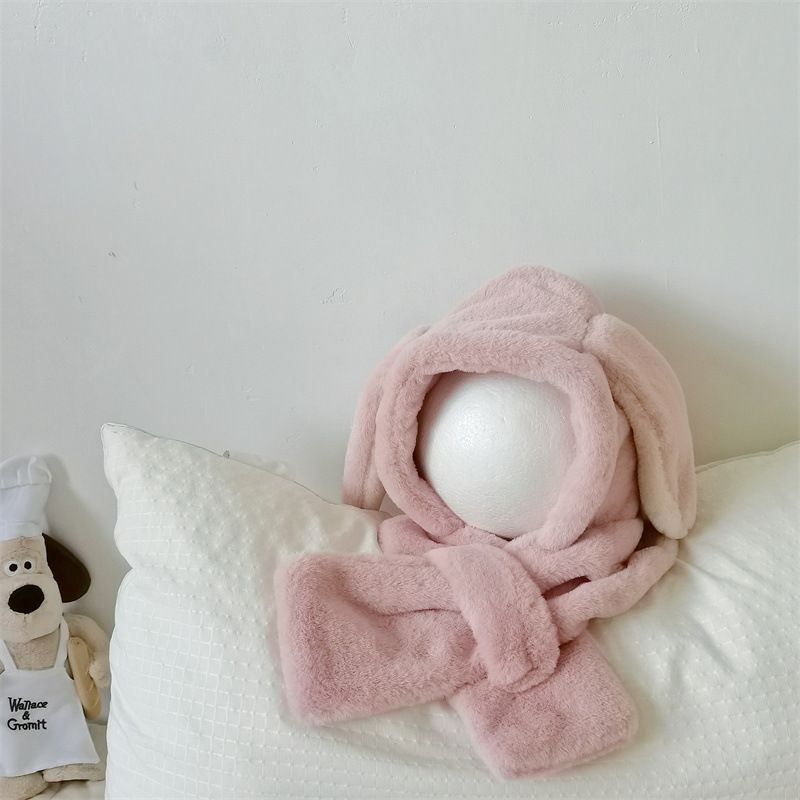 Kids' scarves baby winter cross scarf one hat baby new warm anti-freeze solid color small ears_viptrois.com
