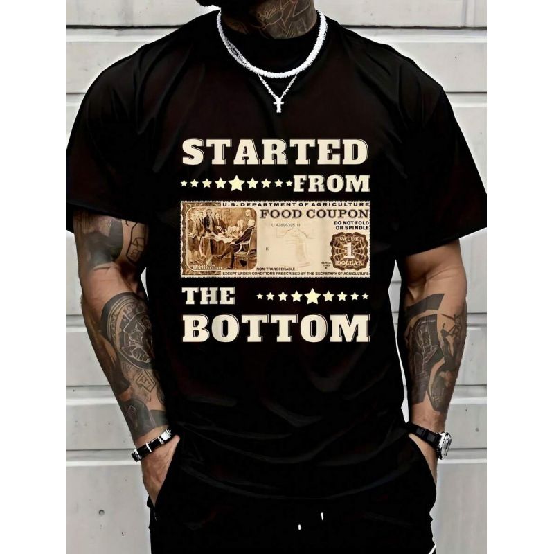 Pure Cotton Black T-Shirt for Men 1 PC Quote Coupon Print Crew Neck Comfortable Soft Fabric Men's Top_viptrois.com