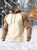 Men's Retro American Style Pullover Hoodie With Color Block Design, Fleece Lined, Relaxed Fit, Long Sleeve, Zipper Front, Casual Streetwear For Winter_viptrois.com