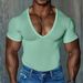 2025 Men's V-Neck Slim Fit Solid Color Casual T-Shirt Short Sleeve Men_viptrois.com