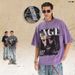 American-style Washed Purple Distressed Short-sleeve Men's Pure Cotton Loose-fit Casual T-shirt_viptrois.com