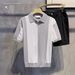 Men's Clothing Loose Short Sleeved Gradient Color Polo Shirt Casual Striped Contrast Lapel Breathable Knitted Top_viptrois.com
