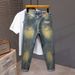 Spring And Summer American Yellow Mud Jeans Men's Heavy And Old Retro Washing Jeans Men's 3D Embossed Fat Jeans_viptrois.com