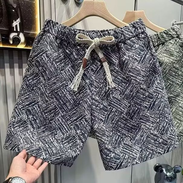 Men's Trendy Five Point Shorts Summer Style High End Creative Jacquard Loose Beach Casual Mid Length Pants_viptrois.com