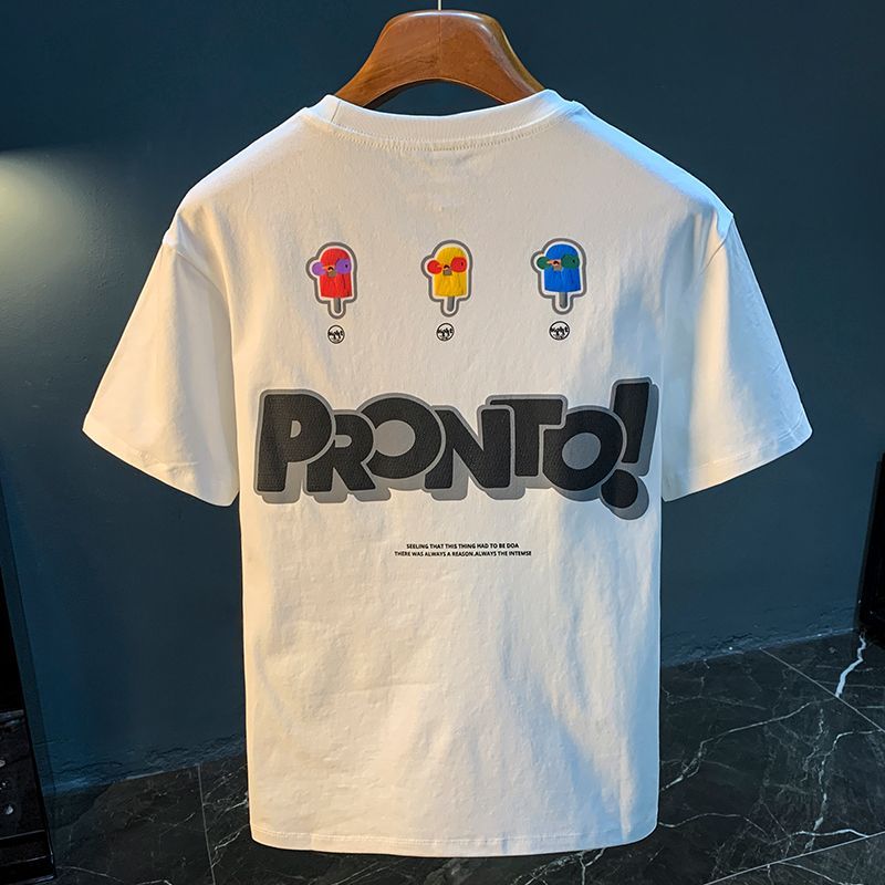 Short T-shirt Summer New Trendy Brand Casual American Trend Men's Round Neck Loose Half Sleeved Printed Thin Top_viptrois.com