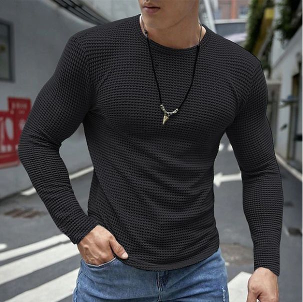 Men's Clothing Foreign Trade Europe And America Ins New Autumn Bottoming Shirt Slim Men's Long Sleeved Round Neck Casual Tops_viptrois.com