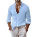 Men's Linen Blend Button-Up Shirt - Breathable Long Sleeve Casual T-Shirt For Relaxed Style (Solid Colors, S-XXXL)_viptrois.com