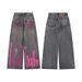 Men's Clothing Graffiti Spray Painted Washed Distressed Jeans High Street Loose Straight Wide Leg Casual Trousers_viptrois.com