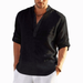 New Men's Solid Color Loose Spring T-shirt Long Sleeve Cotton Linen Shirt Plus Size Shirts Men_viptrois.com