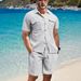 Men's Clothing Waffle Solid Color Pocket Shirt Short Sleeved Shorts Two Piece Suit_viptrois.com