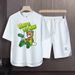 Men's Clothing 2024 Waffle Casual Summer Suit Men's Loose Teen Short sleeved T shirt Shorts Handsome Two piece Suit_viptrois.com