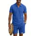 Men's Casual Polo Shirt And Shorts Suit Waffle Knit Simple Label Seagull Collar_viptrois.com