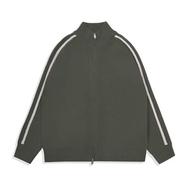 New autumn stand up collar double zipper warm knit sweater with contrasting colors, versatile fashion cardigan sweater jacket_viptrois.com