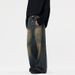Men's Clothing & Archer0603 & Retro Washed American High Street Yellow Mud Color Wide Leg Jeans Men's Floor Length Distressed Straight Leg Pants_viptrois.com