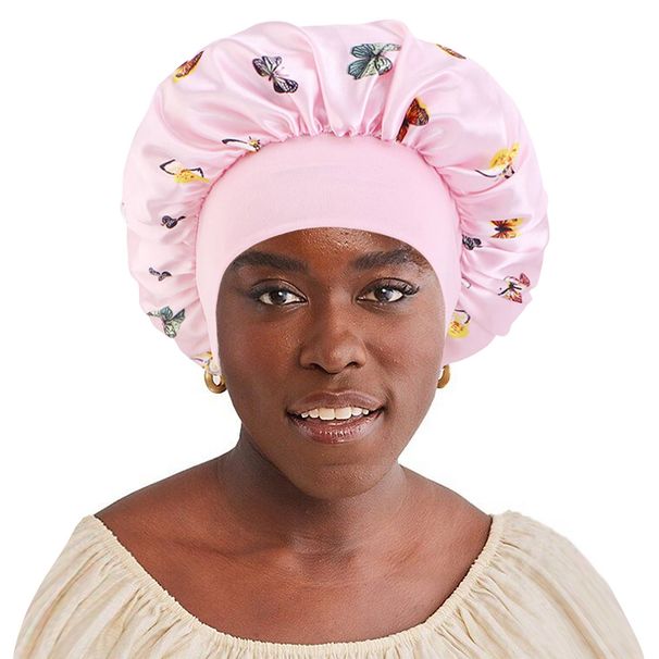 New Wide Brimmed Sleeping Cap, Printed Fashionable Elastic Hair Care Washing Cap, Satin Chemotherapy Cap, Shower Cap_viptrois.com