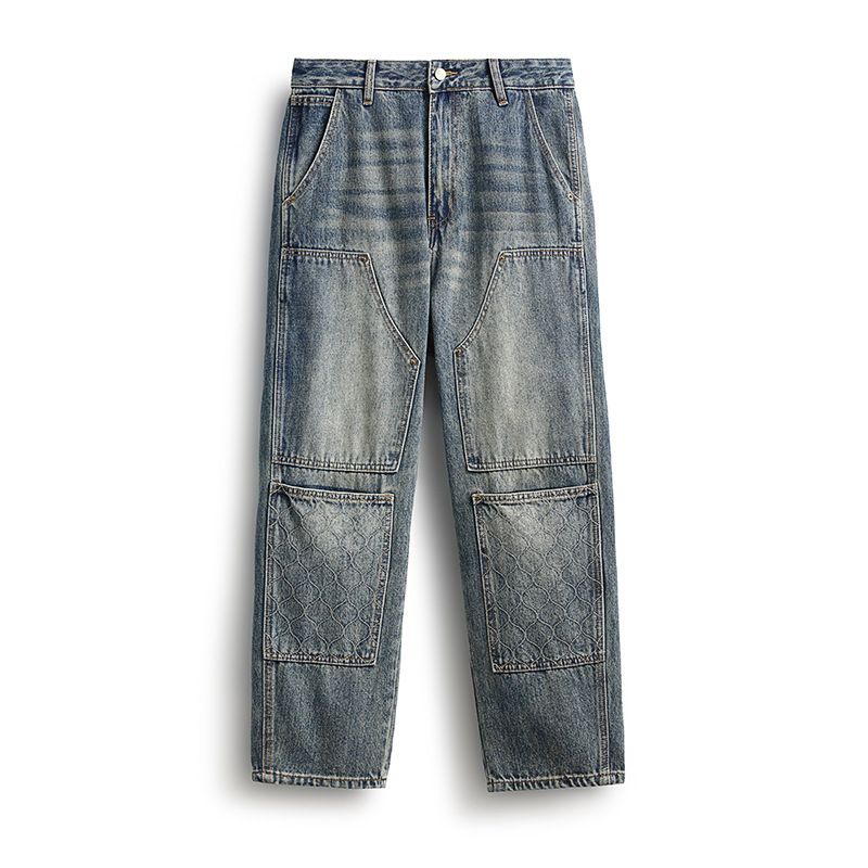 Men's Clothing Jeans Workwear Multi Pocket Trousers New Retro Distressed Washed Straight Harem Jeans _viptrois.com