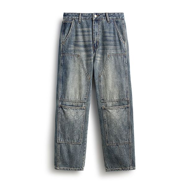 Men's Clothing Jeans Workwear Multi Pocket Trousers New Retro Distressed Washed Straight Harem Jeans _viptrois.com