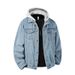 Autumn Winter Hooded Denim Jackets Men Casual Streetwear Outerwear Solid Color Loose Couple Denim Coats Hat Detachable Jacket_viptrois.com