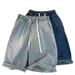 Men's Summer Denim Shorts New Style Thin Elastic Waist Loose Fit Wide Leg Casual Five Point Pants Versatile_viptrois.com