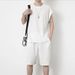 Men's Summer Sleeveless T-Shirt Casual Vest Tank Top Shorts Waffle Thin Ice Silk Sports Two-Piece Set_viptrois.com