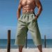 Men's Clothing Men's Linen Drawstring Shorts Quick Drying Straight Leg Breathable Casual Beach Shorts 7/8 Length Solid Color Everyday Quick Dry_viptrois.com