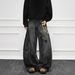 American Retro Distressed Design Curved Hem Jeans For Men Women, 2025 Spring And Autumn New Style, Loose Straight Washed_viptrois.com