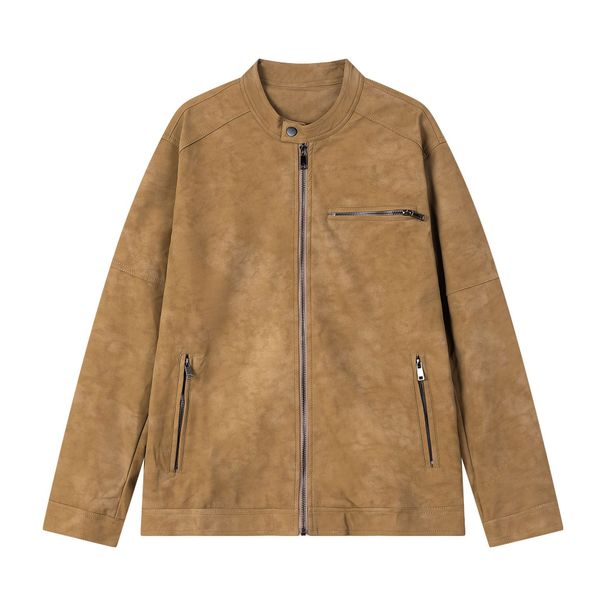 National Trend American Style PU Zipper Design Niche Leather Men's Fashion Loose Casual Versatile Flight Jacket_viptrois.com