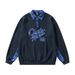 American Style Trendy Brand Patch Embroidery Lapel Sweatshirt Loose Pullover Spring And Autumn Men's Color Contrast_viptrois.com