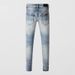 Men's Clothing Street Fashion Men's Jeans Distressed Light Blue Patch Hip Hop Slightly Elastic Slim Fit Skinny Jeans Men's Trend_viptrois.com