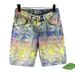 Distressed Jacquard Denim Shorts For Men, All-Over Textured Pattern Mid-Length Jean Shorts With Raw Hem, Casual Streetwear Shorts For Summer, Daily We_viptrois.com