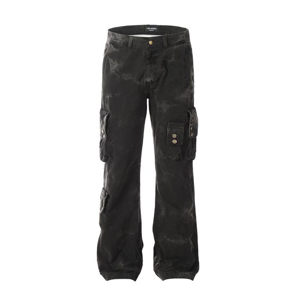Men's Clothing overalls heavyweight multi pocket tie dye design jeans spring and autumn men and women straight pants_viptrois.com