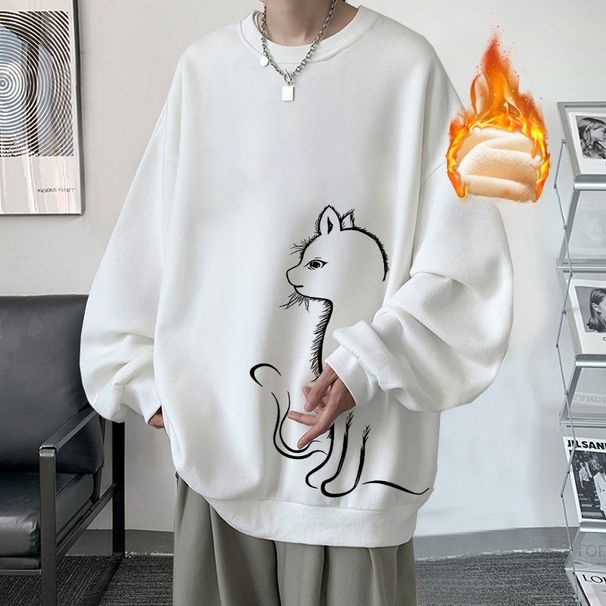 Hong Kong Style Men's Fleece Thickened Sweater Crew Neck Autumn Trendy Brand Loose Pullover Top Ins_viptrois.com