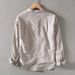 Men's Clothing Cotton And Casual Shirt Slim Solid Color Stand Collar Pullover Long Sleeve Cotton And Linen Shirt_viptrois.com