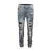 Men's Clothing High Street Diamond Splash Ink Wash Hole Patch Patchwork Hot Diamond Jeans Beggar Pants_viptrois.com