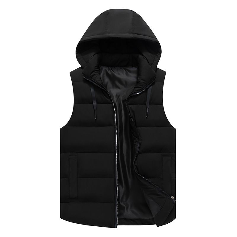 Men's Work Vest Winter Cotton Padded Sleeveless Jacket With Zipper Pockets, Custom Printing Team Uniform, Loose Fit Casual Wear For Youth (Black/_viptrois.com