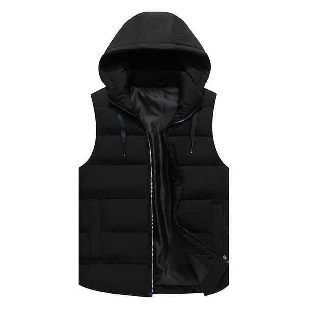 Men's Work Vest Winter Cotton Padded Sleeveless Jacket With Zipper Pockets, Custom Printing Team Uniform, Loose Fit Casual Wear For Youth (Black/_viptrois.com