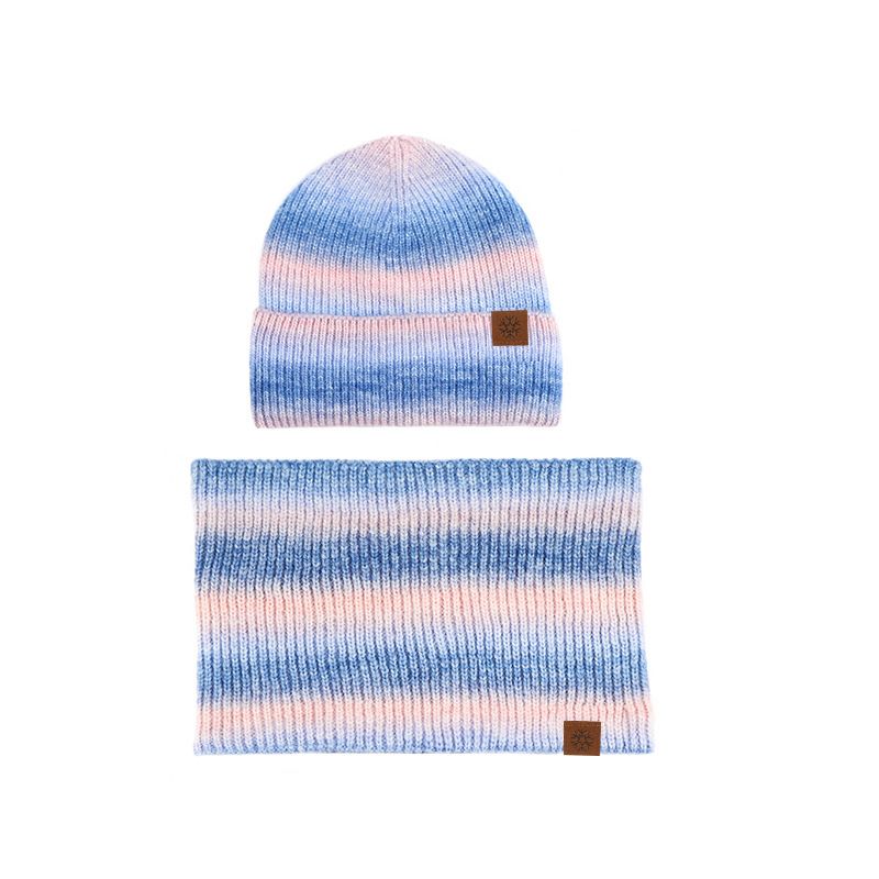 Women's Scarves winter outdoor warm tie dyed knitted scarf hat two piece suit men's gradient color plus velvet two piece suit_viptrois.com