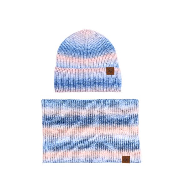 Women's Scarves winter outdoor warm tie dyed knitted scarf hat two piece suit men's gradient color plus velvet two piece suit_viptrois.com