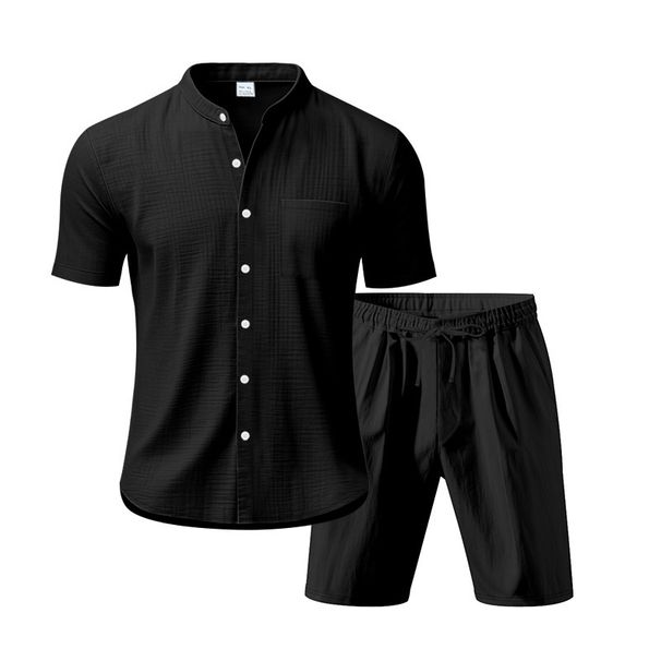 Men's Clothing Linen Loose Beach Short Sleeved Shorts Shirt_viptrois.com
