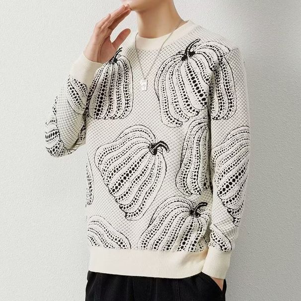 Knitted Sweater Men's Autumn And Winter Round Neck Pumpkin Jacquard Sweater Casual Sweater Texture_viptrois.com