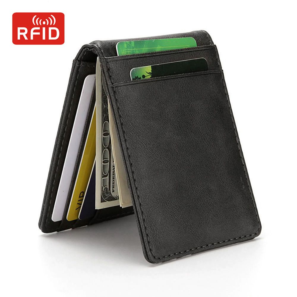 Men’s Bags Simple Men's Dollar Clip Wallet New Pu Leather RFID Anti Theft Card Holder Business Men's Wallet Card Holder_viptrois.com