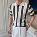 Men's Clothing Striped Knitted Polo Shirt Men's Handsome Lapel T Shirt New Summer Trend Casual Short Sleeved T Shirt_viptrois.com
