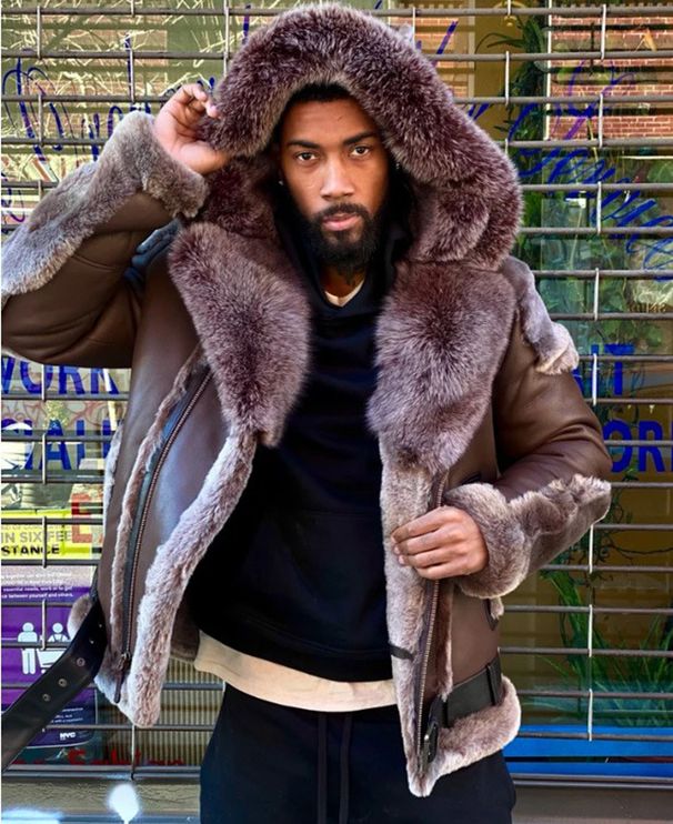 Men's clothing fur one plus fur collar hooded belt buckle_viptrois.com