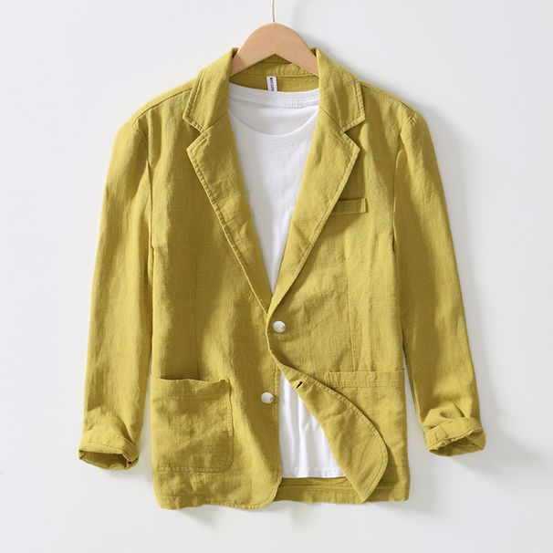 Business And Leisure Cotton And Linen Suit Jacket, Men's Loose And Fashionable Solid Color Single-layer Suit Jacket_viptrois.com