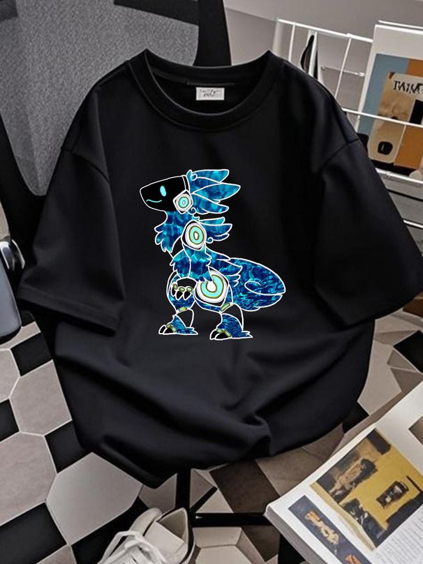 Protogen Furry Fursuit Fursona , Sea Blue Pattern T-Shirt Slightly Soft Comfortable Graphic Summer Homme Casual Breathable Streetwear Stretched_viptrois.com